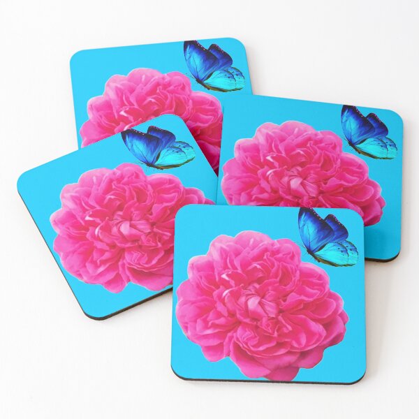 Item preview, Pink Peony roses with sky blue background are the most beautiful flower in the world designed and sold by SueKnox.