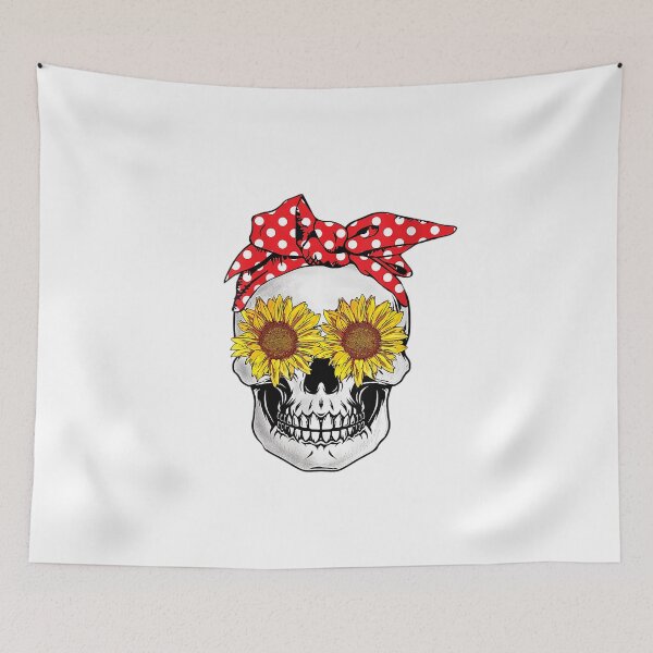 Item preview, Womens Sunflower Skull Polka Dot Bandana V-Neck T-Shirt designed and sold by HammonArt.