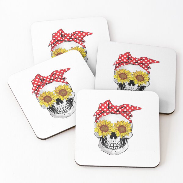 Item preview, Womens Sunflower Skull Polka Dot Bandana V-Neck T-Shirt designed and sold by HammonArt.