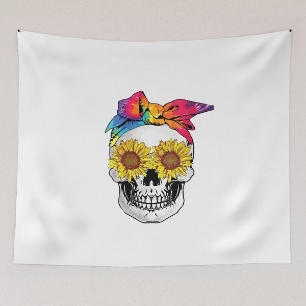 Item preview, Womens Sunflower Skull Tie-Dye Bandana V-Neck T-Shirt designed and sold by HammonArt.