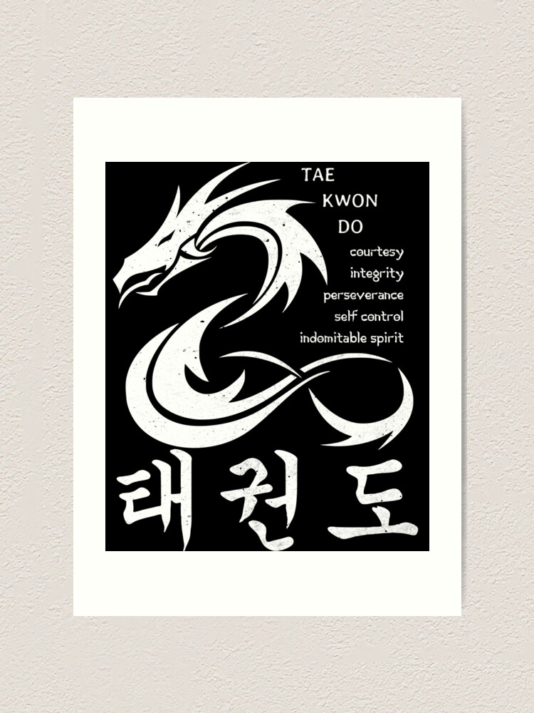 "Martial Arts Dragon with Korean Taekwondo Symbols and 5 TKD