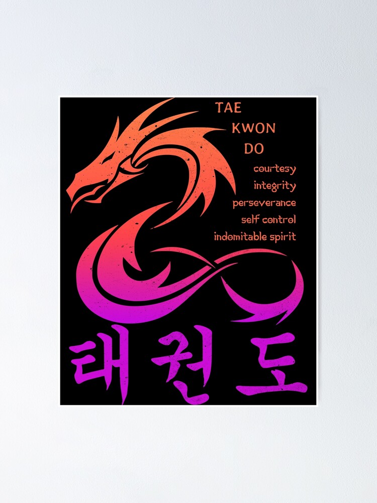 "Colorful Martial Arts Dragon with Korean Taekwondo Symbols and 5 TKD