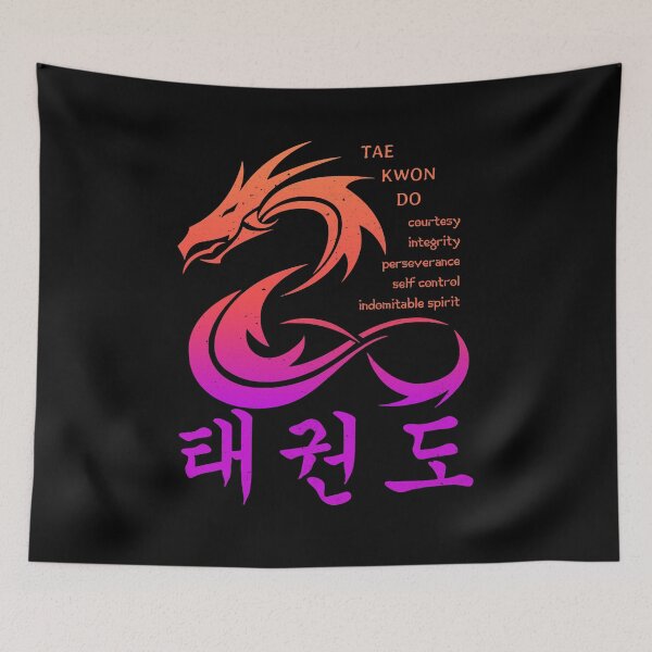 Item preview, Colorful Martial Arts Dragon with Korean Taekwondo Symbols and 5 TKD Tenets designed and sold by FunWearVM.