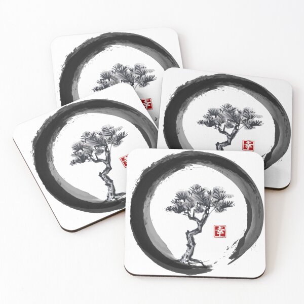 Item preview, Japanese Pine Tree in Enso Zen Circle  Vintage Japanese Ink designed and sold by GarnetDoyle.
