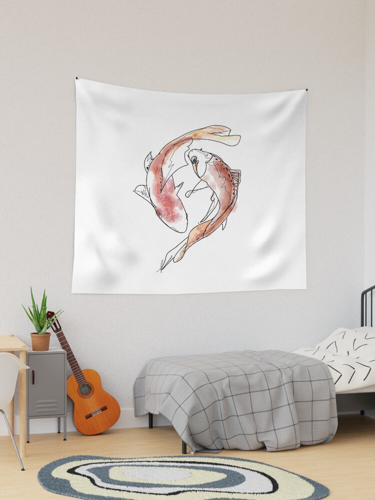 Koi Fish. Watercolor Japanese Art. Yin Yang Koi Fish. | Tapestry