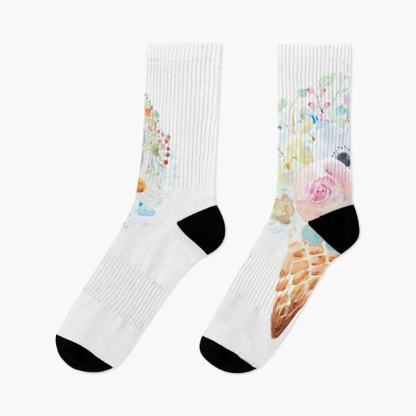 Item preview, hand painted sweet  flowers ice cream cone watercolor  designed and sold by ColorandColor.