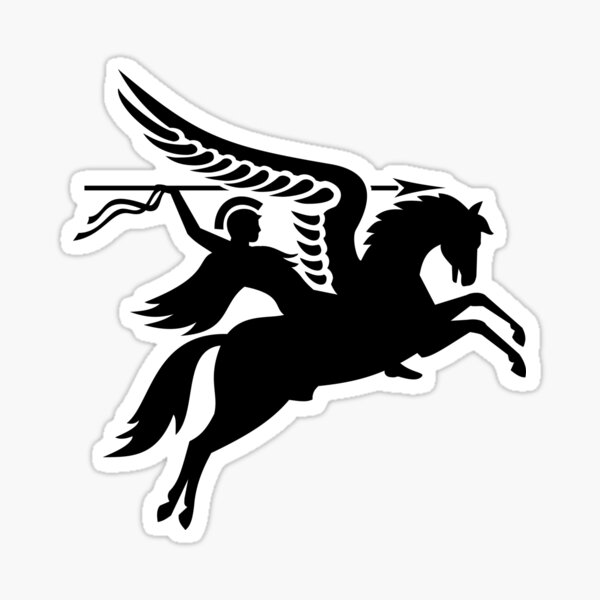 Item preview, Parachute Regiment Airborne Forces Showing an English British Knight Warrior Riding a Winged Horse or Pegasus with Lance or Spear Military Badge Black and White designed and sold by patrimonio.