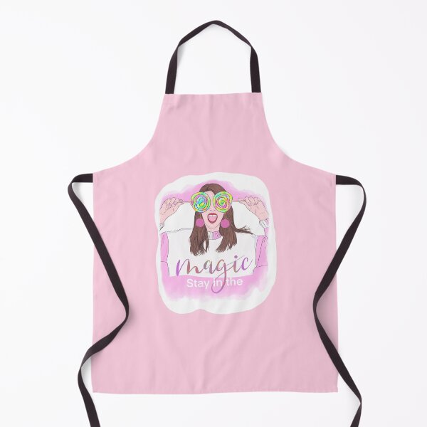 Item preview, Stay In The Magic Watercolor  long brown hair girl with two colorful lolipops covering her eyes pompon earrings pink and white sweather red lips designed and sold by expresivedesign.