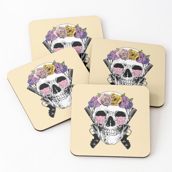 Item preview, Flower-Crowned Skull with Molten Candles and Guns designed and sold by SukaSukaSukaTee.