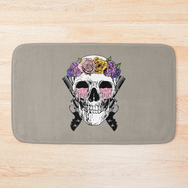 Item preview, Flower-Crowned Skull with Molten Candles and Guns designed and sold by SukaSukaSukaTee.