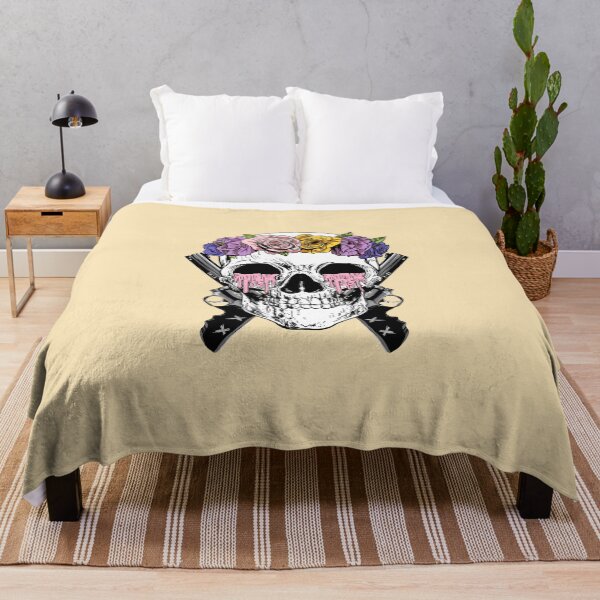 Item preview, Flower-Crowned Skull with Molten Candles and Guns designed and sold by SukaSukaSukaTee.