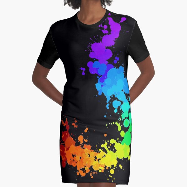 Rainbow Splatter Graphic T-Shirt Dress