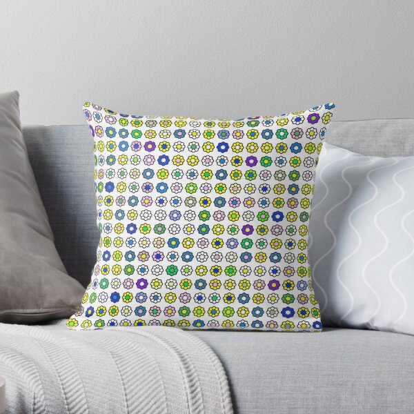 Parterre de fleurs, fond blanc, hippie style Throw Pillow