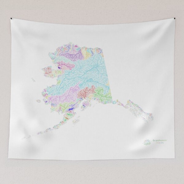 Item preview, Alaska River Basin Map in Rainbow Colours with White Background designed and sold by GrasshopperGeo.
