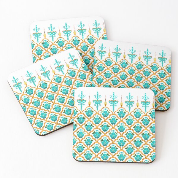 Item preview, Blue flowers carpet pattern on yellow orange mandalas pattern  designed and sold by Pchra-store.