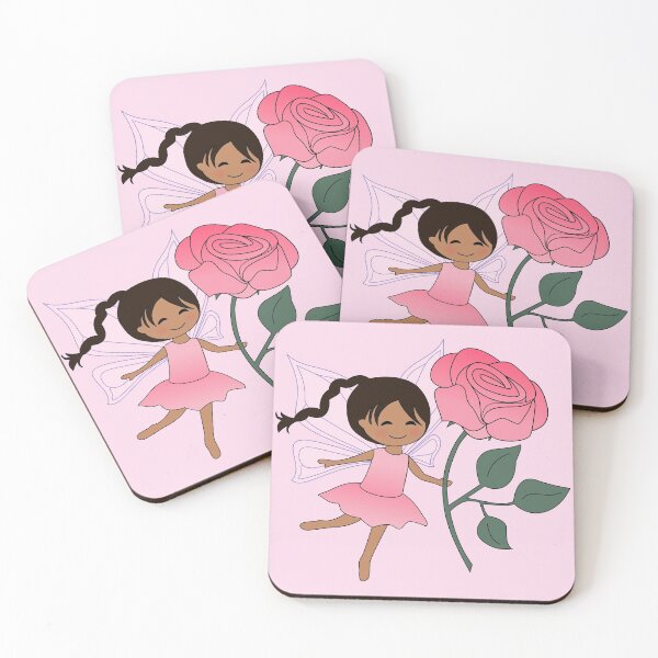 Item preview, Magical Fairy  Girl, Rose, brunette, long braid, on soft pink designed and sold by nutmegfairy.