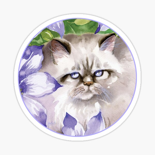 Cat and Blue Clematis Flowers Sticker