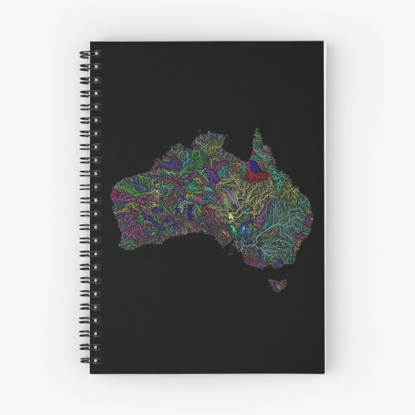 Item preview, Australia River Basin Map in Rainbow Colours with Black Background designed and sold by GrasshopperGeo.