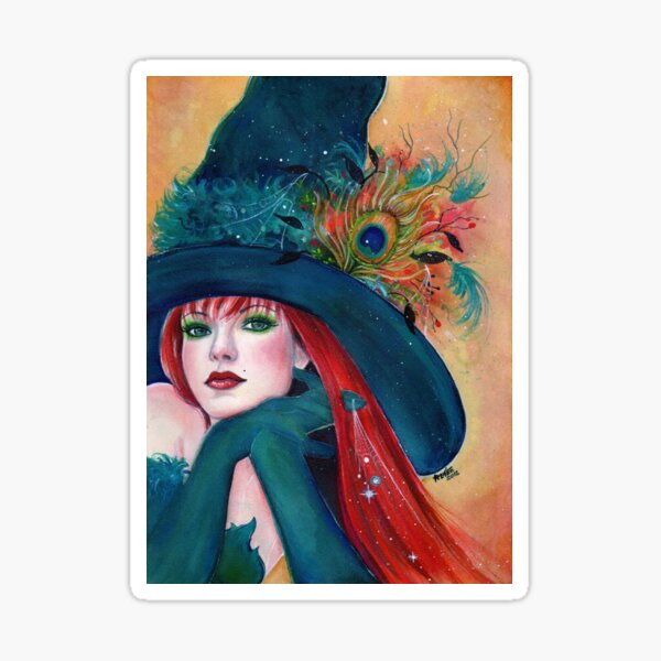 Pia Dora Halloween witch art by Renee Lavoie Sticker