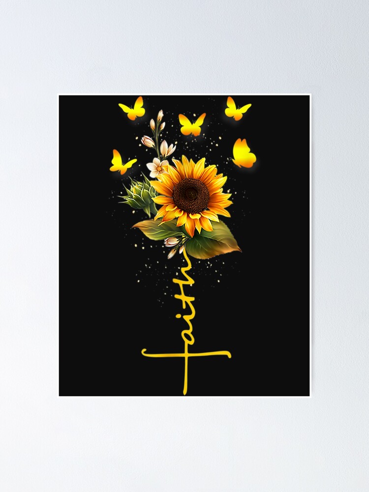 Póster «Vintage Faith Cross Girasol Mariposas Flores Cristianos» de sara4ly  | Redbubble