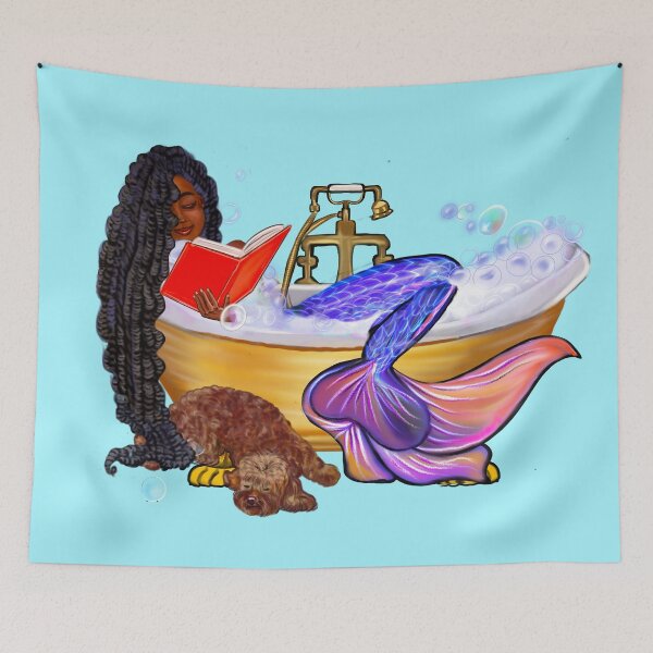 Item preview, Mermaid bookworm with braids relaxing in luxurious bubble bath having a moment of tranquility  ! designed and sold by Artonmytee.