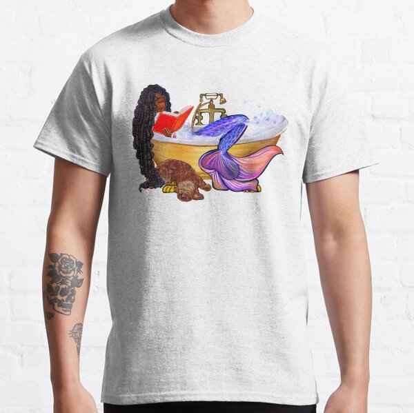 Mermaid bookworm with braids relaxing in luxurious bubble bath having a moment of tranquility ! Classic T-Shirt