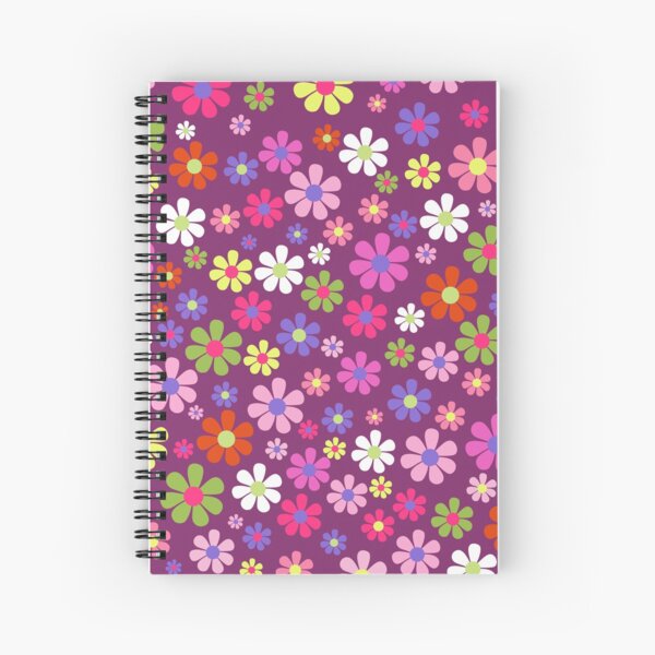 Cool retro groovy hippie flowers, 1970's flower power, Hippie floral, 70s daisy hippie flower Spiral Notebook