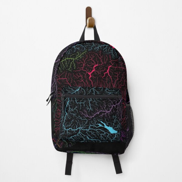 Item preview, The Alps River Basin Map in Rainbow Colours with Black Background designed and sold by GrasshopperGeo.