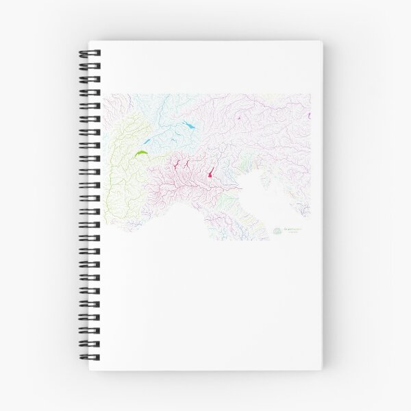Item preview, The Alps River Basin Map in Rainbow Colours with White Background designed and sold by GrasshopperGeo.