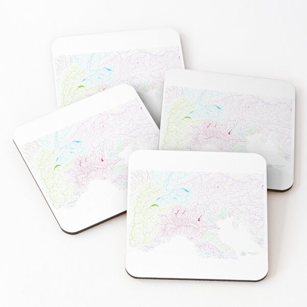 Item preview, The Alps River Basin Map in Rainbow Colours with White Background designed and sold by GrasshopperGeo.