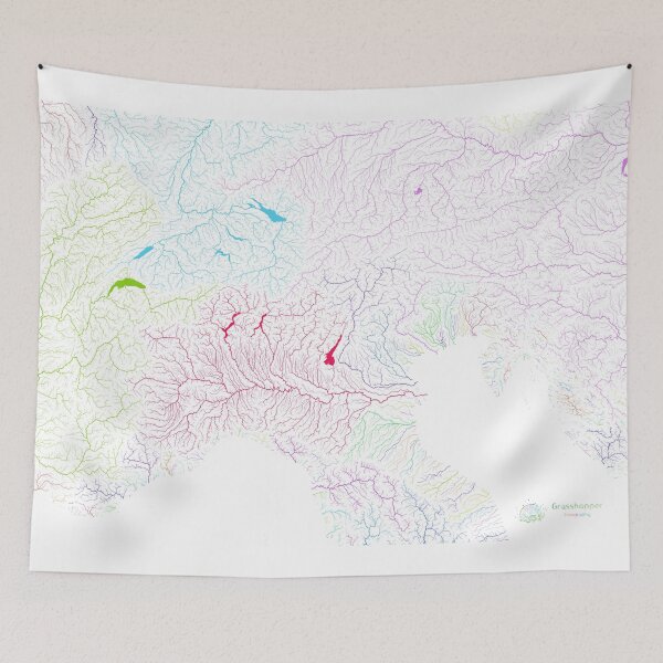 Item preview, The Alps River Basin Map in Rainbow Colours with White Background designed and sold by GrasshopperGeo.
