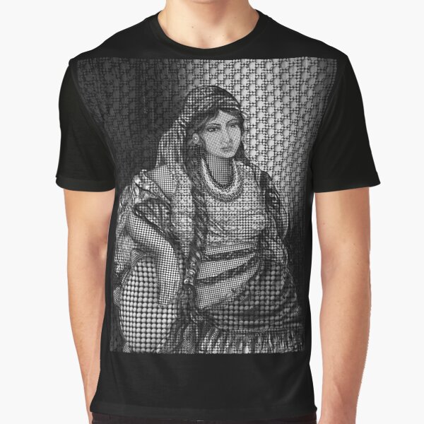 Arab Bedouin Woman in Black and White Graphic T-Shirt