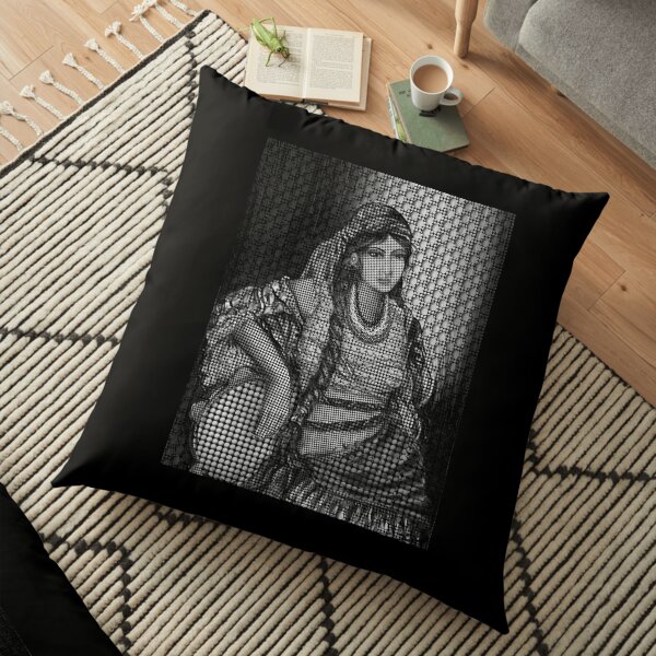 Arab Bedouin Woman in Black and White Floor Pillow