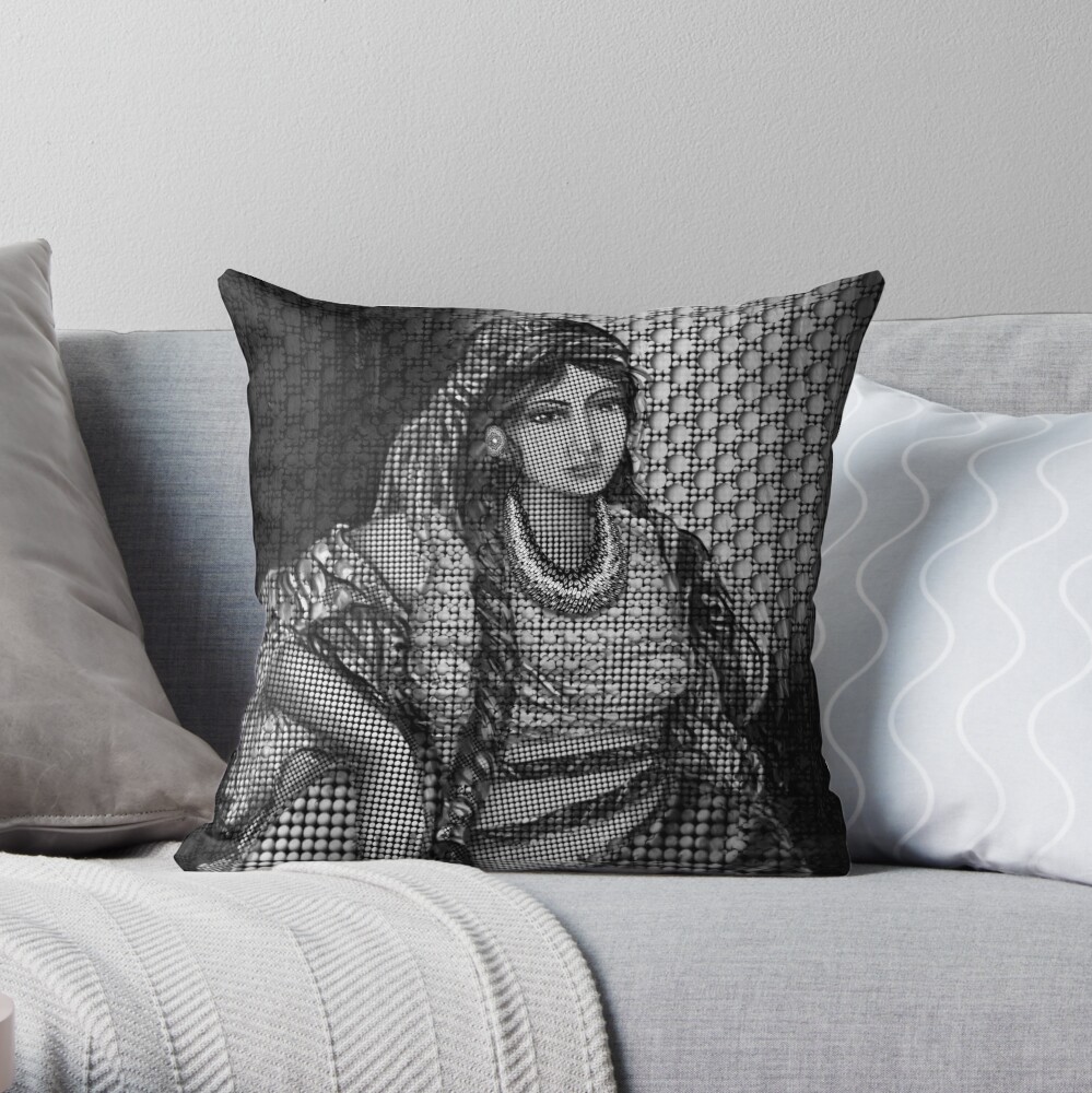 Arab Bedouin Woman in Black and White Throw Pillow