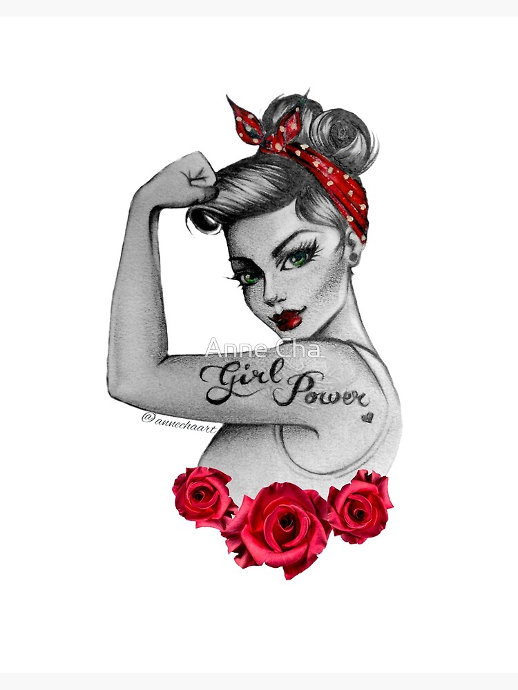 Girl Power von Anne Cha Modern Rosie the Riveter Red Roses Art Board Print