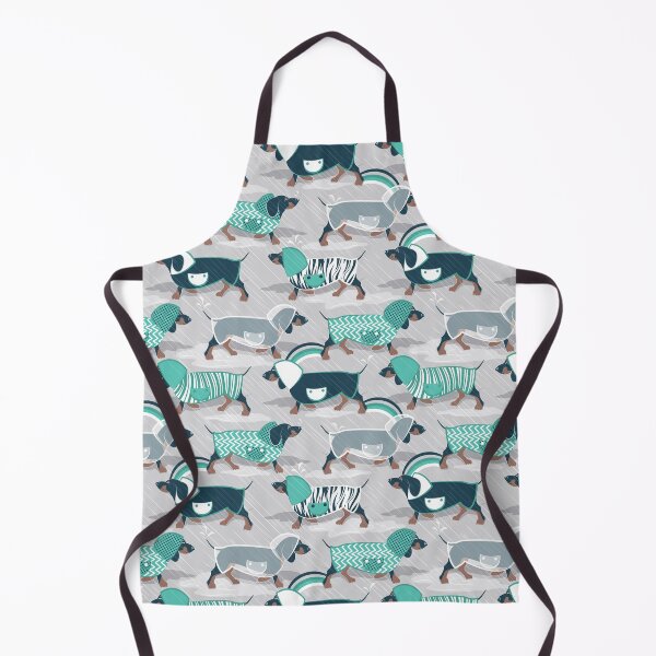 Item preview, April showers frenzy // grey background dachshunds dogs with green mint and transparent rain coats designed and sold by SelmaCardoso.
