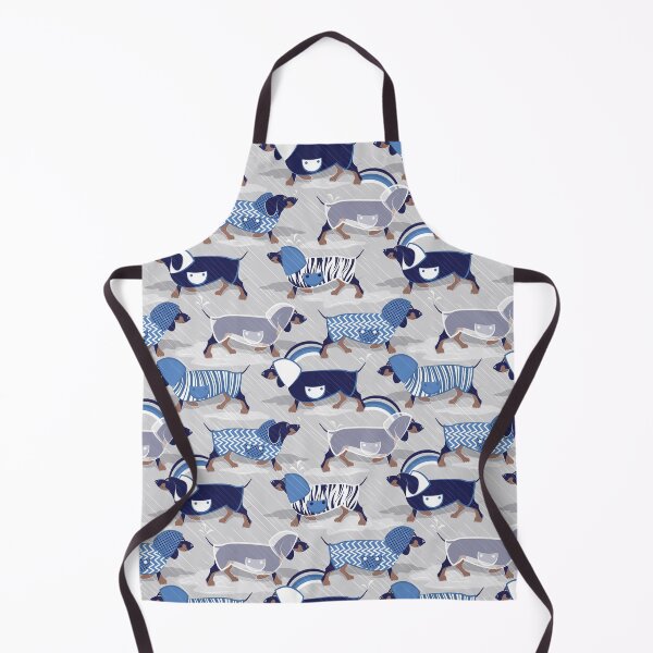 Item preview, April showers frenzy // grey background dachshunds dogs with indigo blue and transparent rain coats designed and sold by SelmaCardoso.