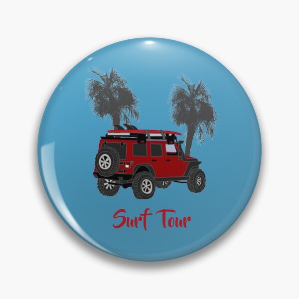 Item preview, Surf Tour/ red Offroader, Surfboard, palms tree designed and sold by CreaVisArt.
