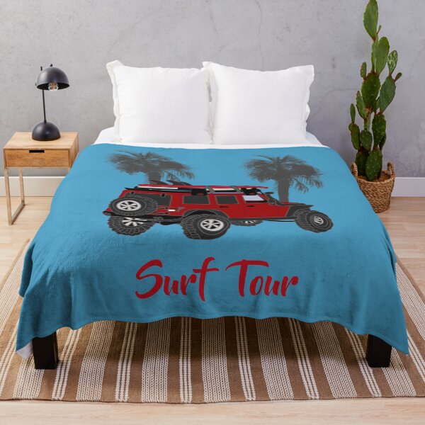 Item preview, Surf Tour/ red Offroader, Surfboard, palms tree designed and sold by CreaVisArt.