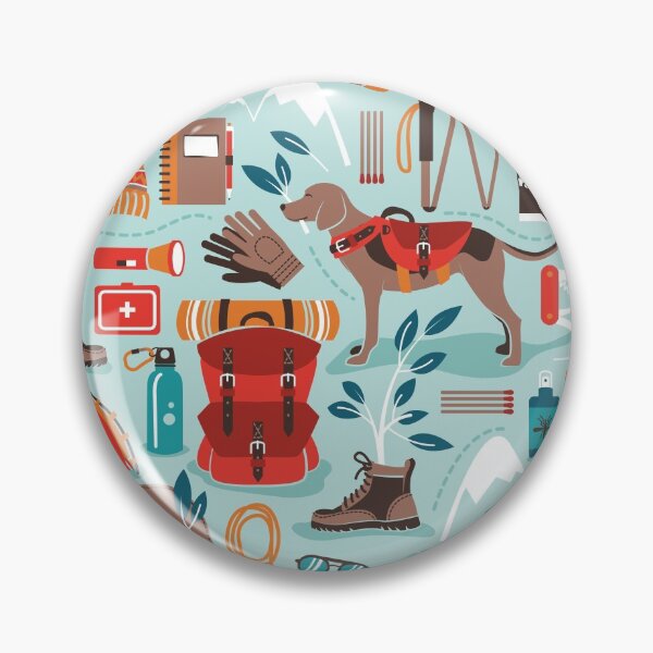 Item preview, Hiking trip // aqua background orange red brown and teal hike backpack essentials designed and sold by SelmaCardoso.