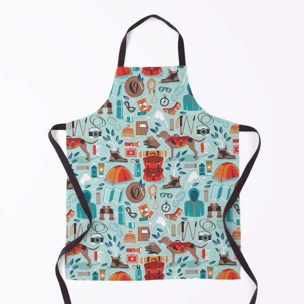 Item preview, Hiking trip // aqua background orange red brown and teal hike backpack essentials designed and sold by SelmaCardoso.