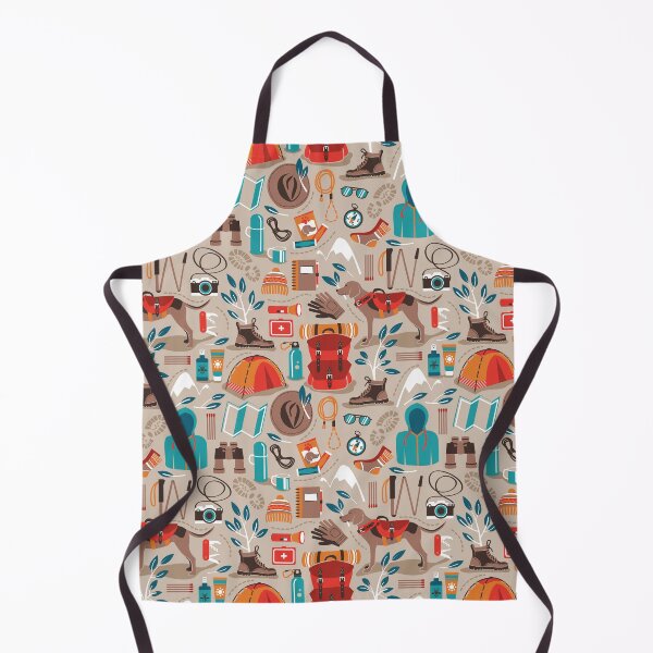 Item preview, Hiking trip // greige background orange red brown and teal hike backpack essentials designed and sold by SelmaCardoso.