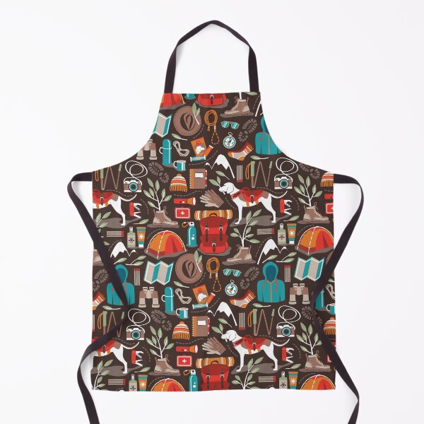 Item preview, Hiking trip // brown oak background orange red sage green and teal hike backpack essentials designed and sold by SelmaCardoso.