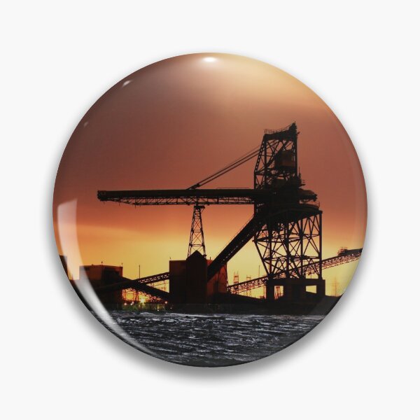 Item preview, Fossil fuel power station coal field conveyor belts silhouette on winter sunrise designed and sold by Kendall Anderson.