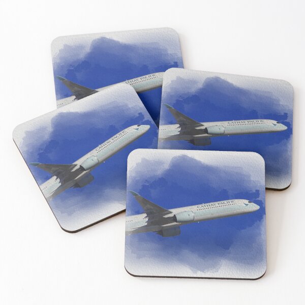Item preview, Cathay Airlines airplane taking off on watercolor white background designed and sold by FDbubble1986.