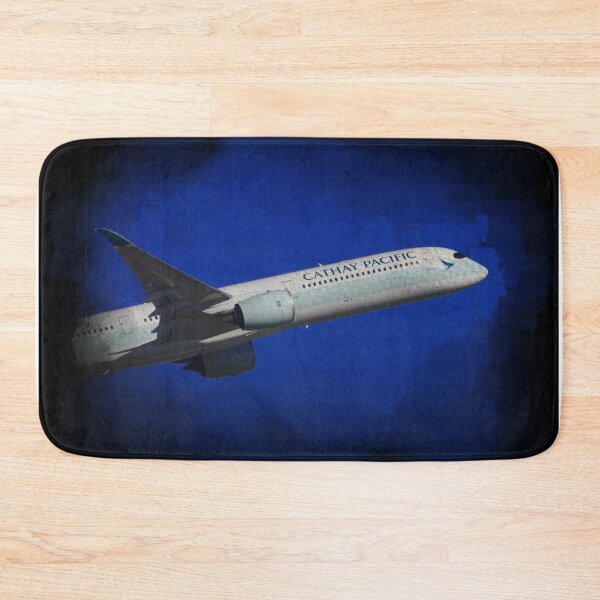 Item preview, Cathay Airlines plane taking off on watercolor black background designed and sold by FDbubble1986.