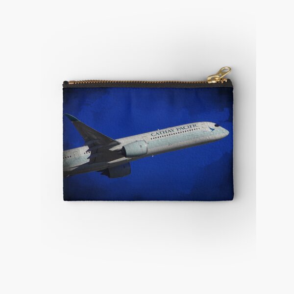 Item preview, Cathay Airlines plane taking off on watercolor black background designed and sold by FDbubble1986.