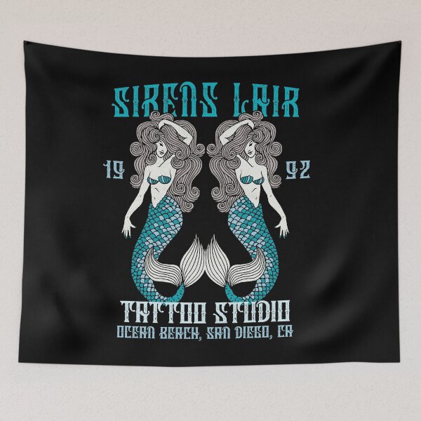 Item preview, Sirens Lair Tattoo Studio, Old School Nautical Mermaid Design, San Diego designed and sold by Proverbial Wisdom Design.
