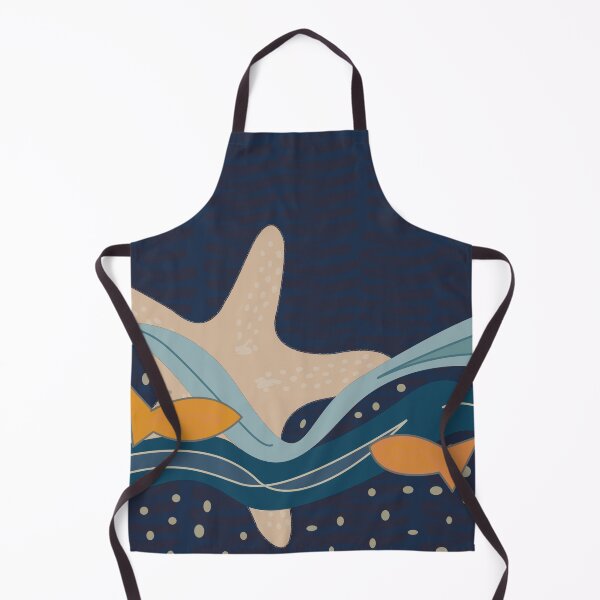 Item preview, Abstract, vintage yet modern seascape - ocean waves and fish. Caroline Laursen Original designed and sold by Caroline Laursen.