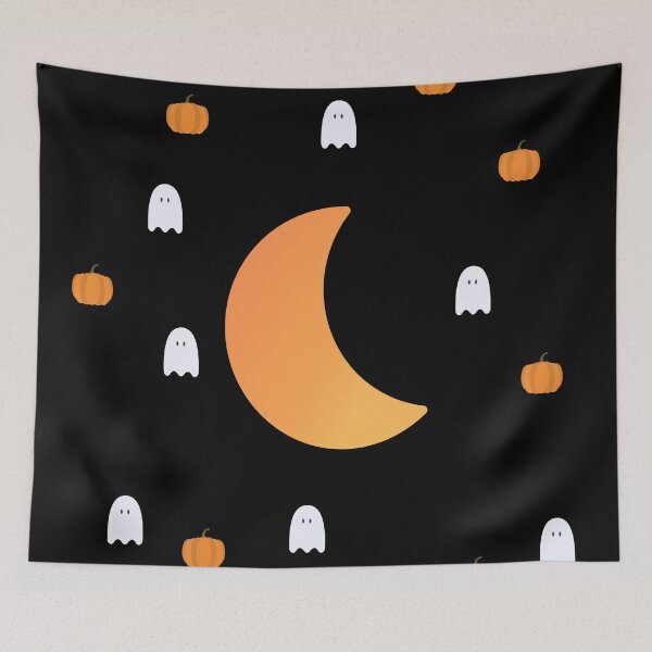 Item preview, Halloween/Yellow Orange Gradient Crescent Moon, Pumpkins, Ghosts designed and sold by ShaunSandhu.